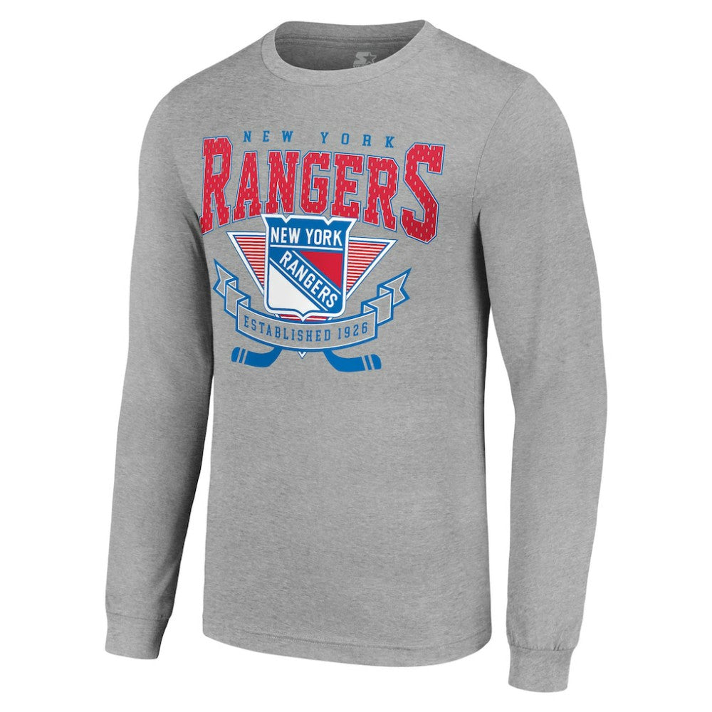 NHL New York Rangers Starter '80s Inspired Team Logo Long Sleeve T-Shirt - Heather Gray