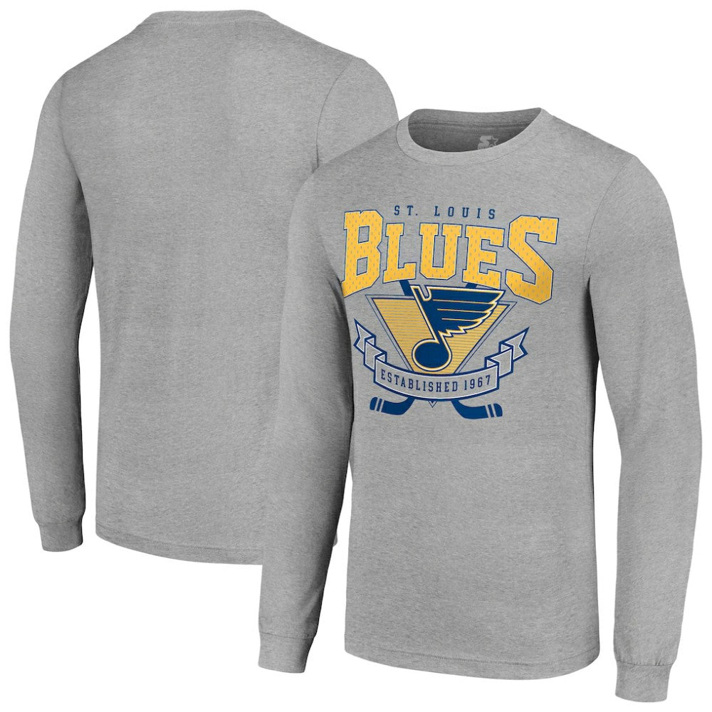 NHL St. Louis Blues Starter '80s Inspired Team Logo Long Sleeve T-Shirt - Heather Gray