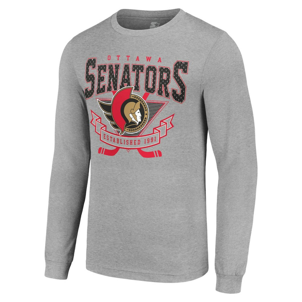NHL Ottawa Senators Starter '80s Inspired Team Logo Long Sleeve T-Shirt - Heather Gray