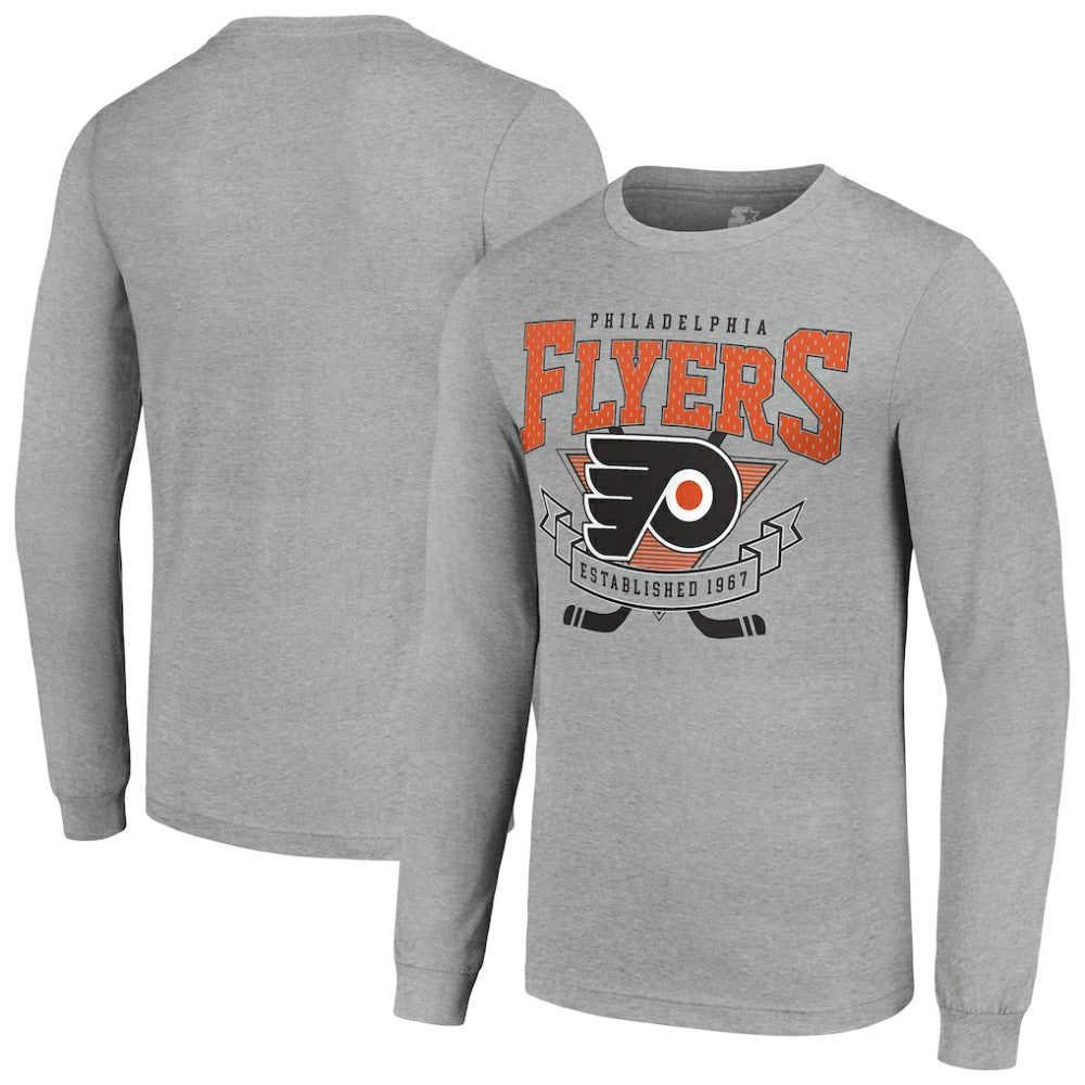 NHL Philadelphia Flyers Starter '80s Inspired Team Logo Long Sleeve T-Shirt - Heather Gray