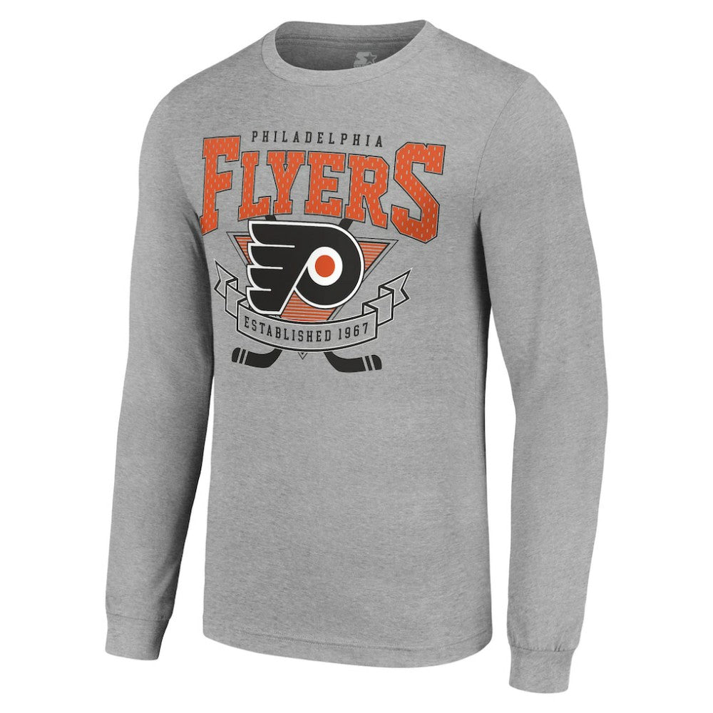 NHL Philadelphia Flyers Starter '80s Inspired Team Logo Long Sleeve T-Shirt - Heather Gray