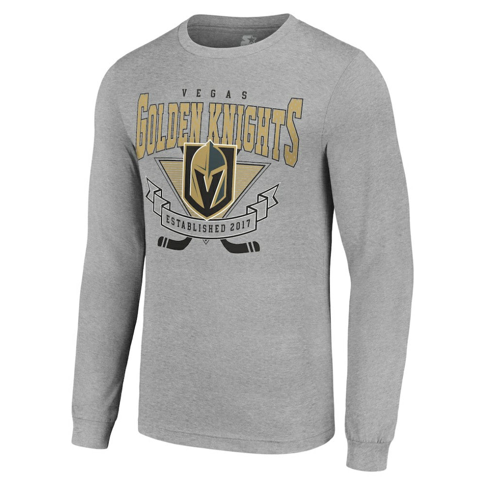 NHL Vegas Golden Knights Starter '80s Inspired Team Logo Long Sleeve T-Shirt - Heather Gray