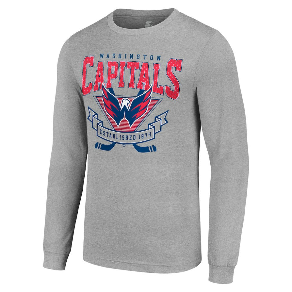 NHL Washington Capitals Starter '80s Inspired Team Logo Long Sleeve T-Shirt - Heather Gray