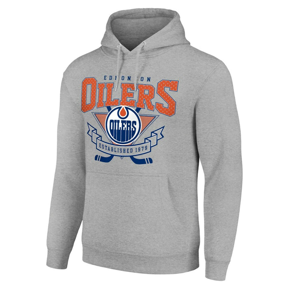 NHL Edmonton Oilers Starter Team Logo Graphic Fleece Tri-Blend Pullover Hoodie - Heather Gray