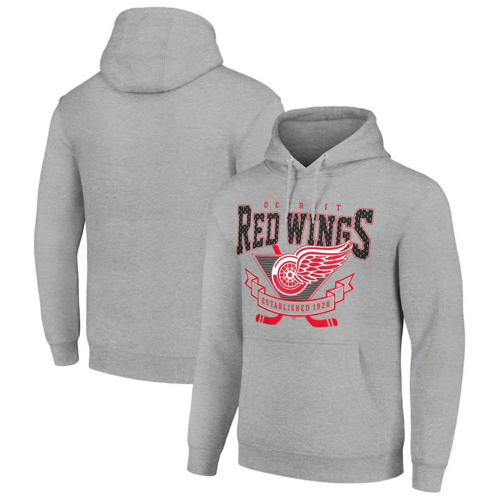 NHL Detroit Red Wings Starter Team Logo Graphic Fleece Tri-Blend Pullover Hoodie - Heather Gray