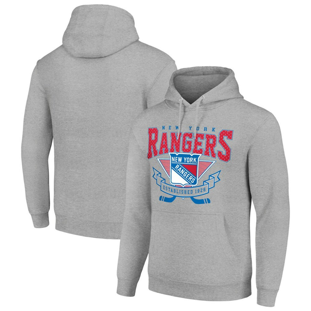 NHL New York Rangers Starter Team Logo Graphic Fleece Tri-Blend Pullover Hoodie - Heather Gray
