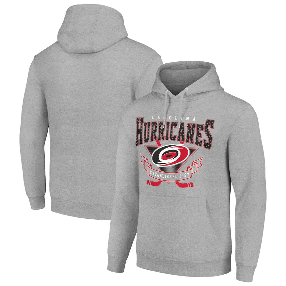 NHL Carolina Hurricanes Starter Team Logo Graphic Fleece Tri-Blend Pullover Hoodie - Heather Gray