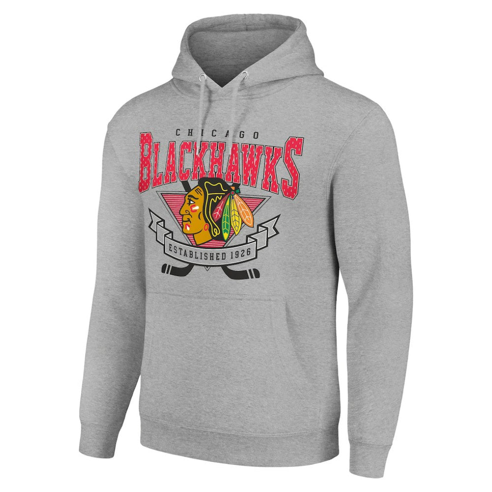 NHL Chicago Blackhawks Starter Team Logo Graphic Fleece Tri-Blend Pullover Hoodie - Heather Gray