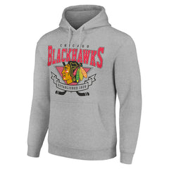 NHL Chicago Blackhawks Starter Team Logo Graphic Fleece Tri-Blend Pullover Hoodie - Heather Gray