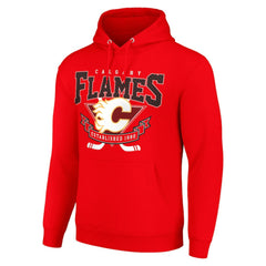 NHL Calgary Flames Starter Team Logo Graphic Fleece Tri-Blend Pullover Hoodie - Red