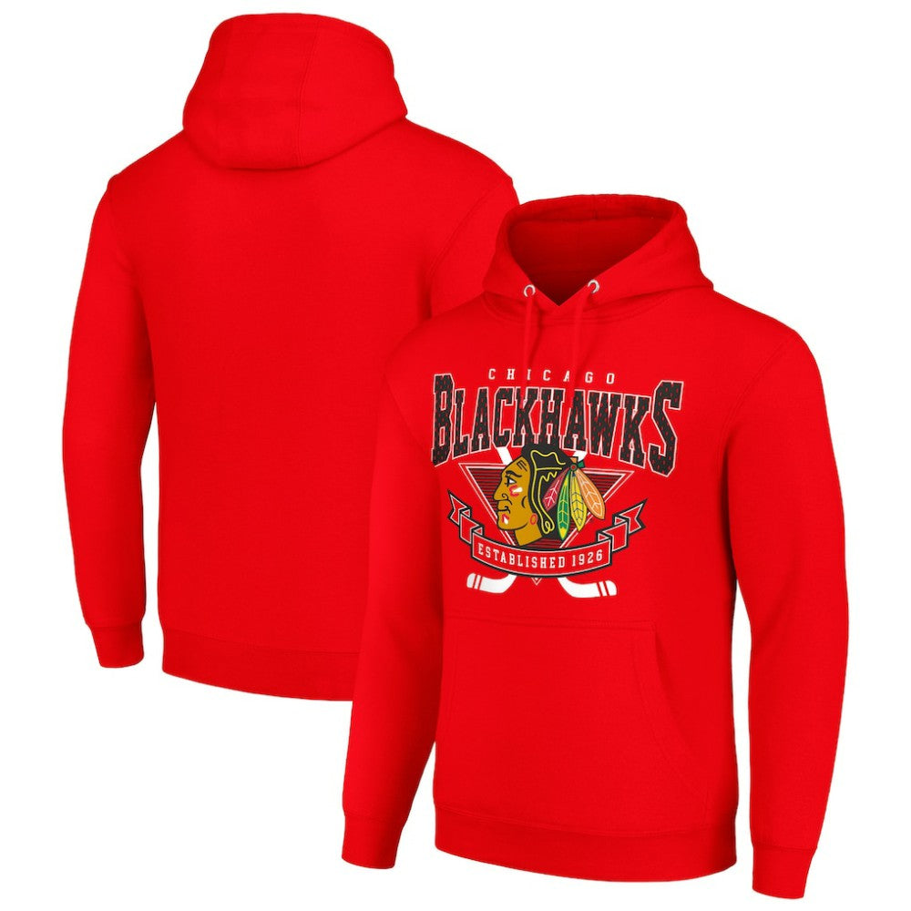 NHL Chicago Blackhawks Starter Team Logo Graphic Fleece Tri-Blend Pullover Hoodie - Red