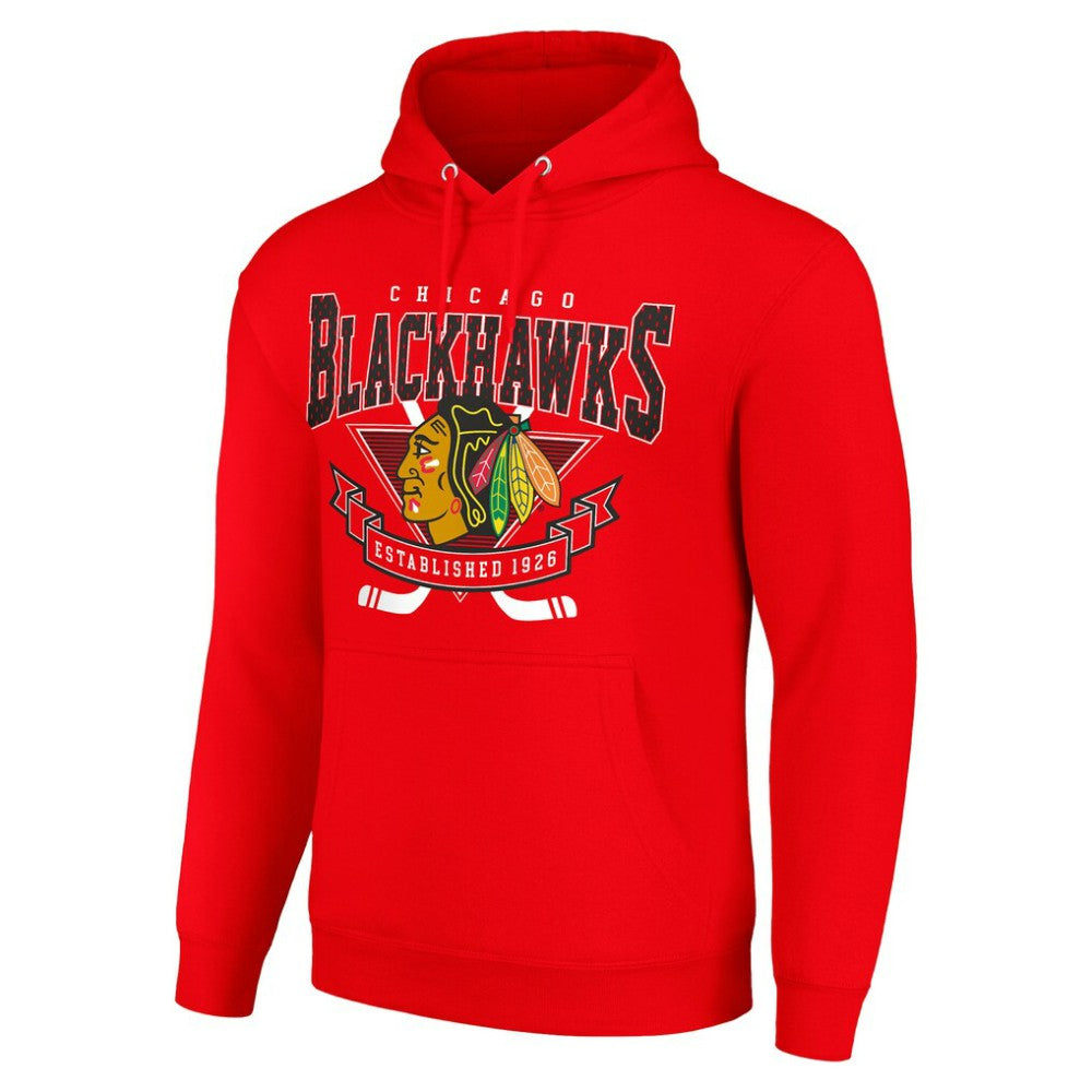 NHL Chicago Blackhawks Starter Team Logo Graphic Fleece Tri-Blend Pullover Hoodie - Red