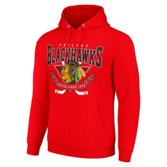 NHL Chicago Blackhawks Starter Team Logo Graphic Fleece Tri-Blend Pullover Hoodie - Red