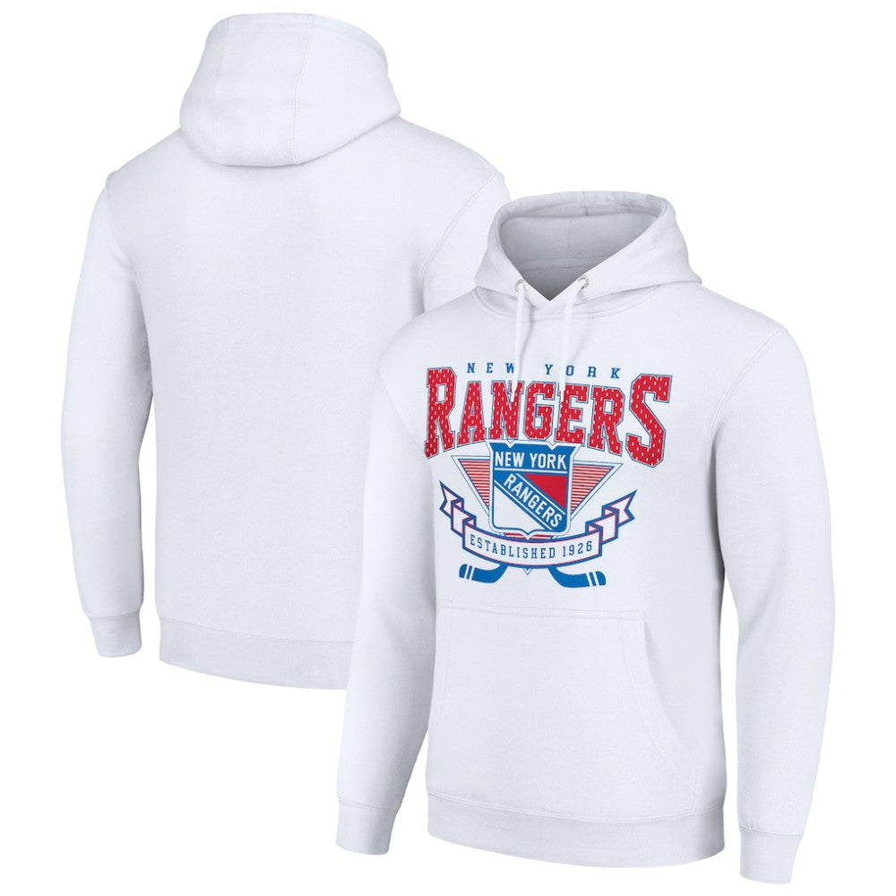 NHL New York Rangers Starter Team Logo Graphic Fleece Tri-Blend Pullover Hoodie - White