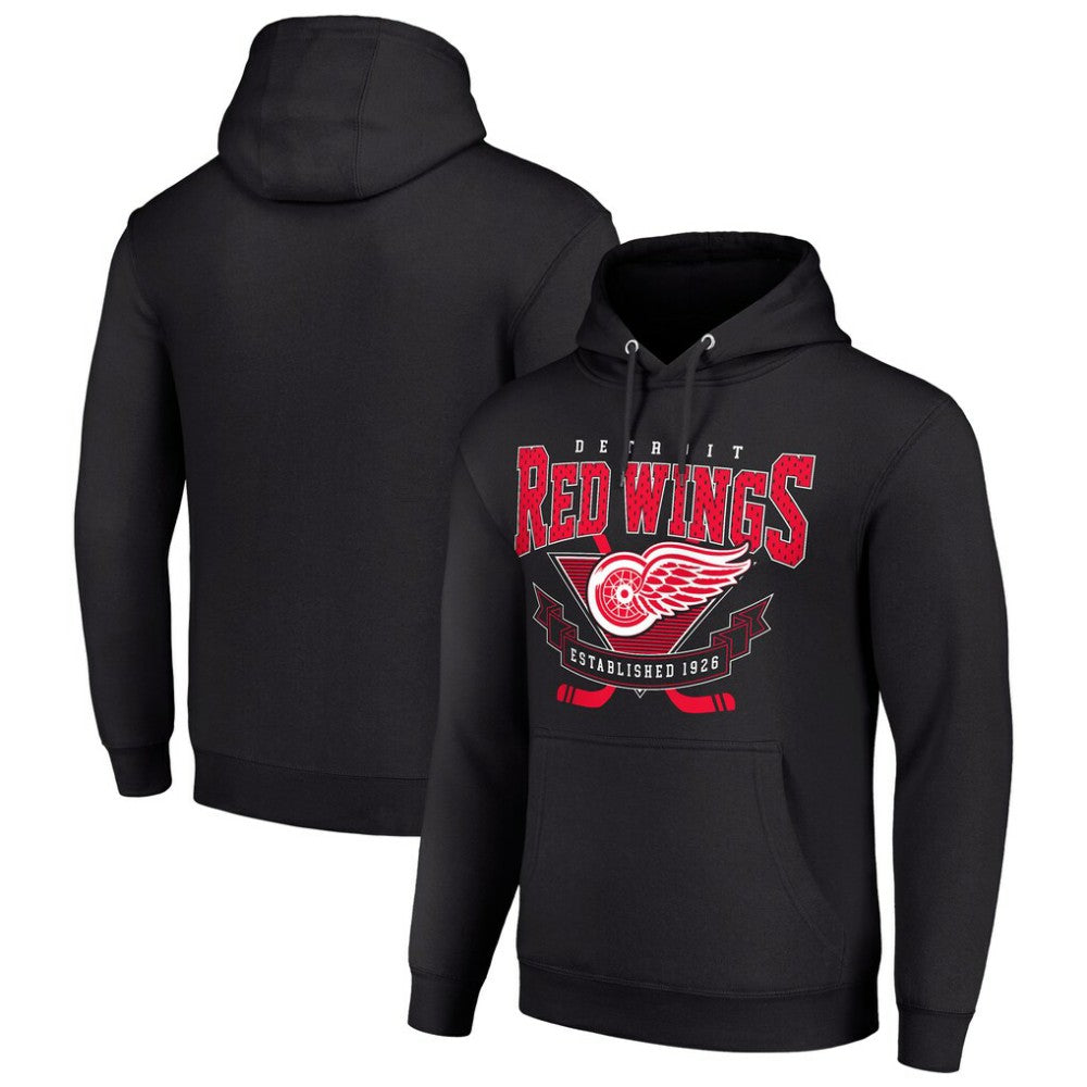 NHL Detroit Red Wings Starter Team Logo Graphic Fleece Tri-Blend Pullover Hoodie - Black