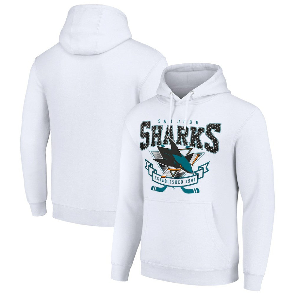 NHL San Jose Sharks Starter Team Logo Graphic Fleece Tri-Blend Pullover Hoodie - White