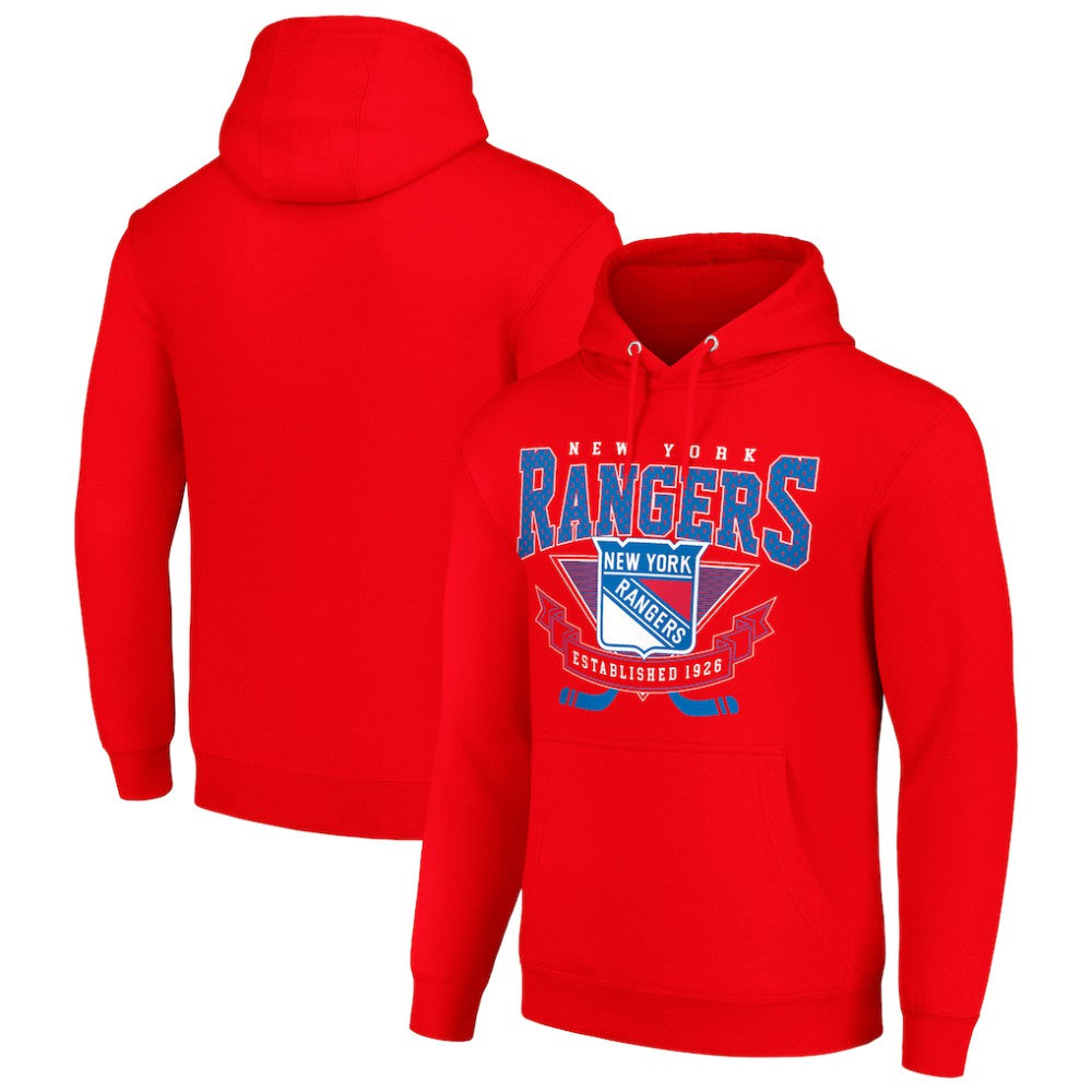 NHL New York Rangers Starter Team Logo Graphic Fleece Tri-Blend Pullover Hoodie - Red