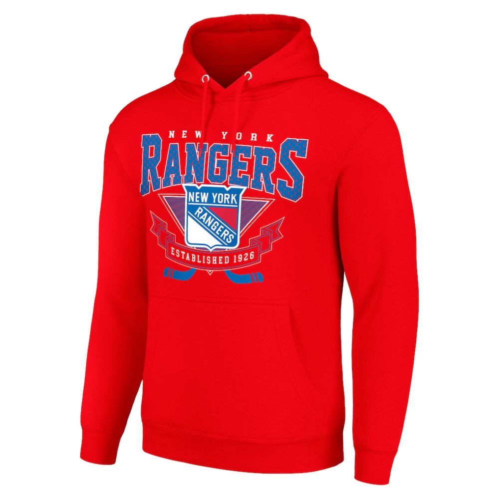 NHL New York Rangers Starter Team Logo Graphic Fleece Tri-Blend Pullover Hoodie - Red