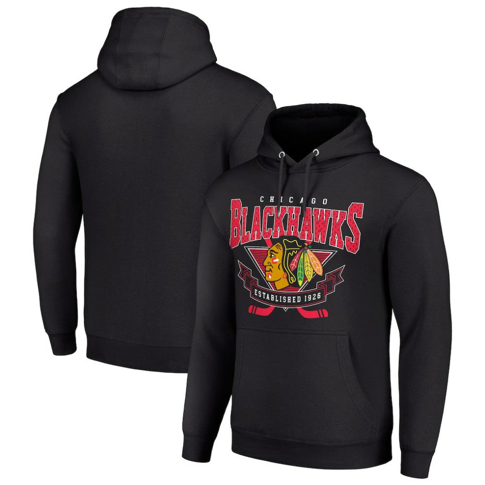 NHL Chicago Blackhawks Starter Team Logo Graphic Fleece Tri-Blend Pullover Hoodie - Black