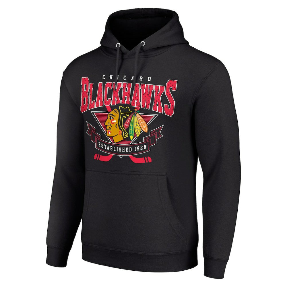 NHL Chicago Blackhawks Starter Team Logo Graphic Fleece Tri-Blend Pullover Hoodie - Black