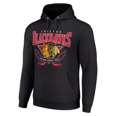 NHL Chicago Blackhawks Starter Team Logo Graphic Fleece Tri-Blend Pullover Hoodie - Black