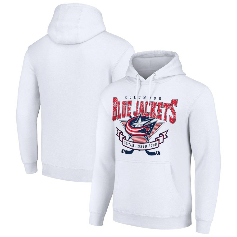 NHL Columbus Blue Jackets Starter Team Logo Graphic Fleece Tri-Blend Pullover Hoodie - White