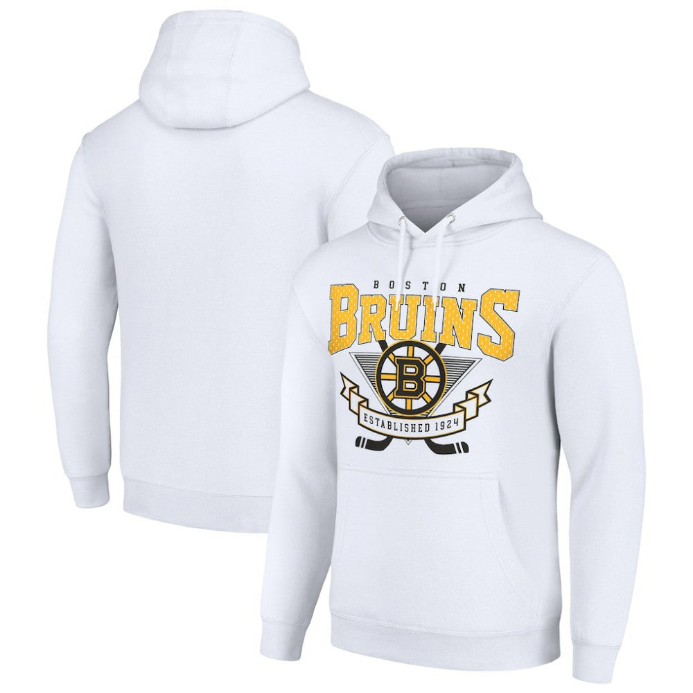 NHL Boston Bruins Starter Team Logo Graphic Fleece Tri-Blend Pullover Hoodie - White