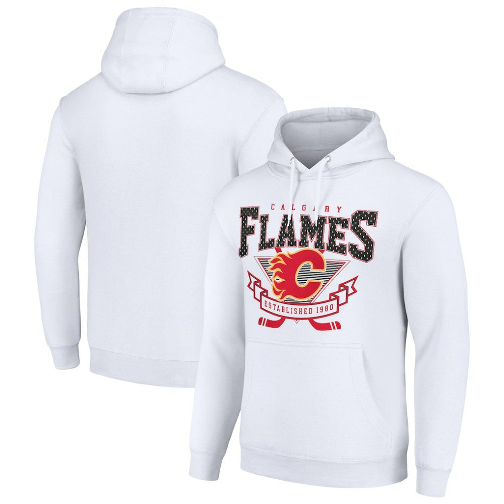 NHL Calgary Flames Starter Team Logo Graphic Fleece Tri-Blend Pullover Hoodie - White