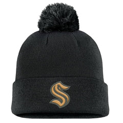 NHL Seattle Kraken Fanatics Military Appreciation Cuffed Knit Hat with Pom - Black