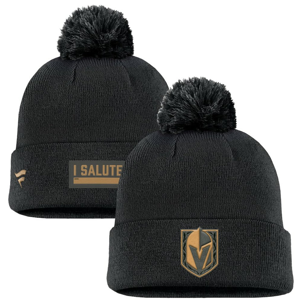 NHL Vegas Golden Knights Fanatics Military Appreciation Cuffed Knit Hat with Pom - Black