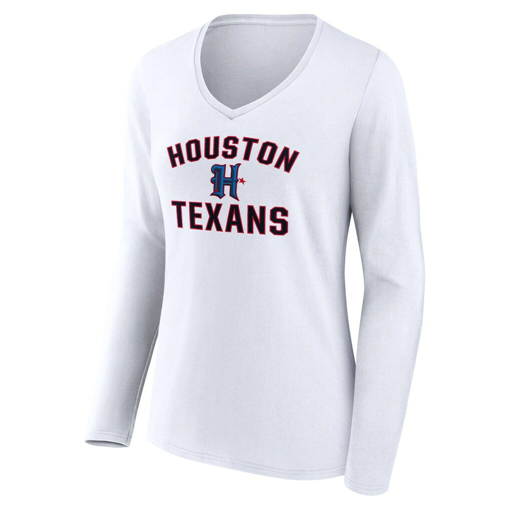 Houston Texans Women's Secondary Logo Victory Arch Long Sleeve V-Neck T-Shirt White