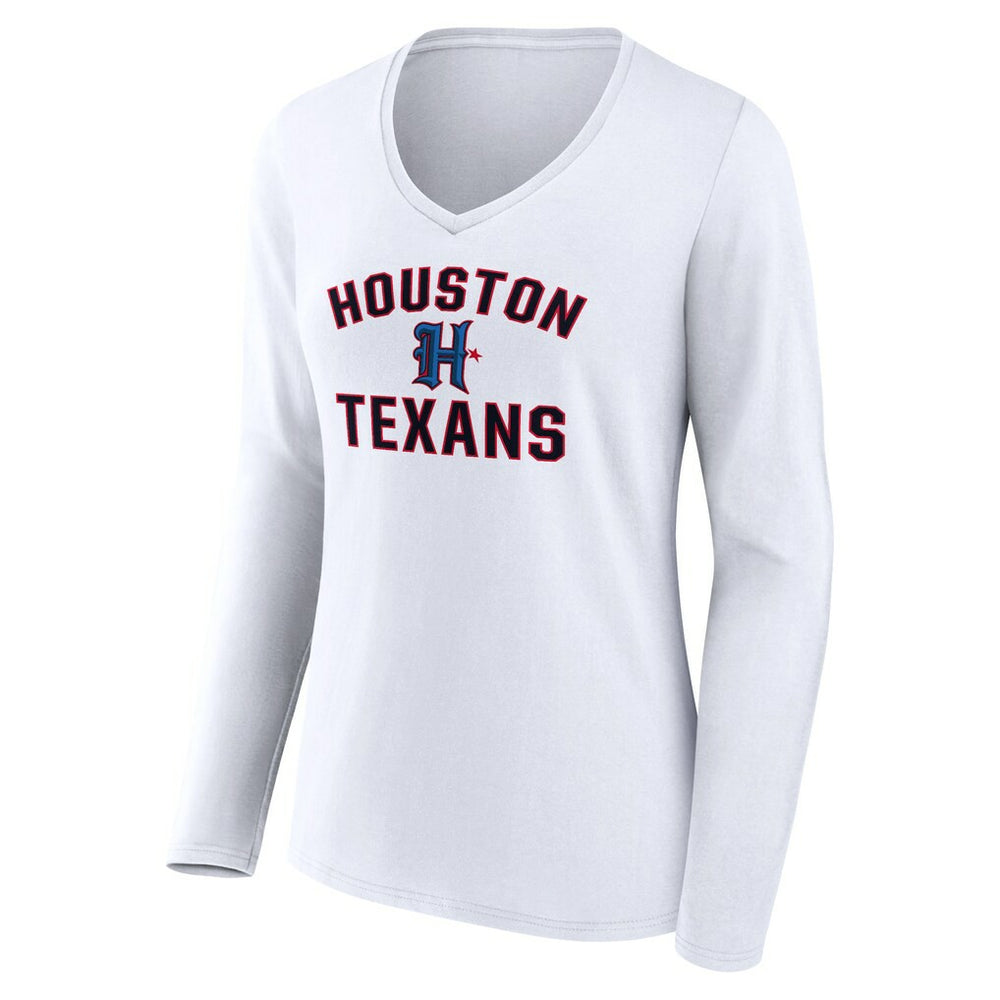 Houston Texans Women's Secondary Logo Victory Arch Long Sleeve V-Neck T-Shirt White
