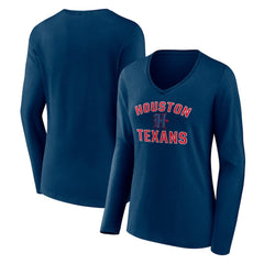 Houston Texans Women's Secondary Logo Victory Arch Long Sleeve V-Neck T-Shirt Navy