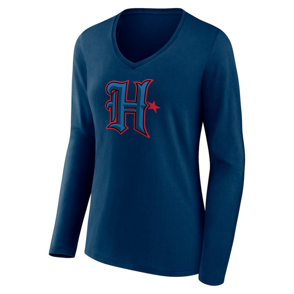 Houston Texans Women's Secondary Logo Long Sleeve V-Neck T-Shirt Navy