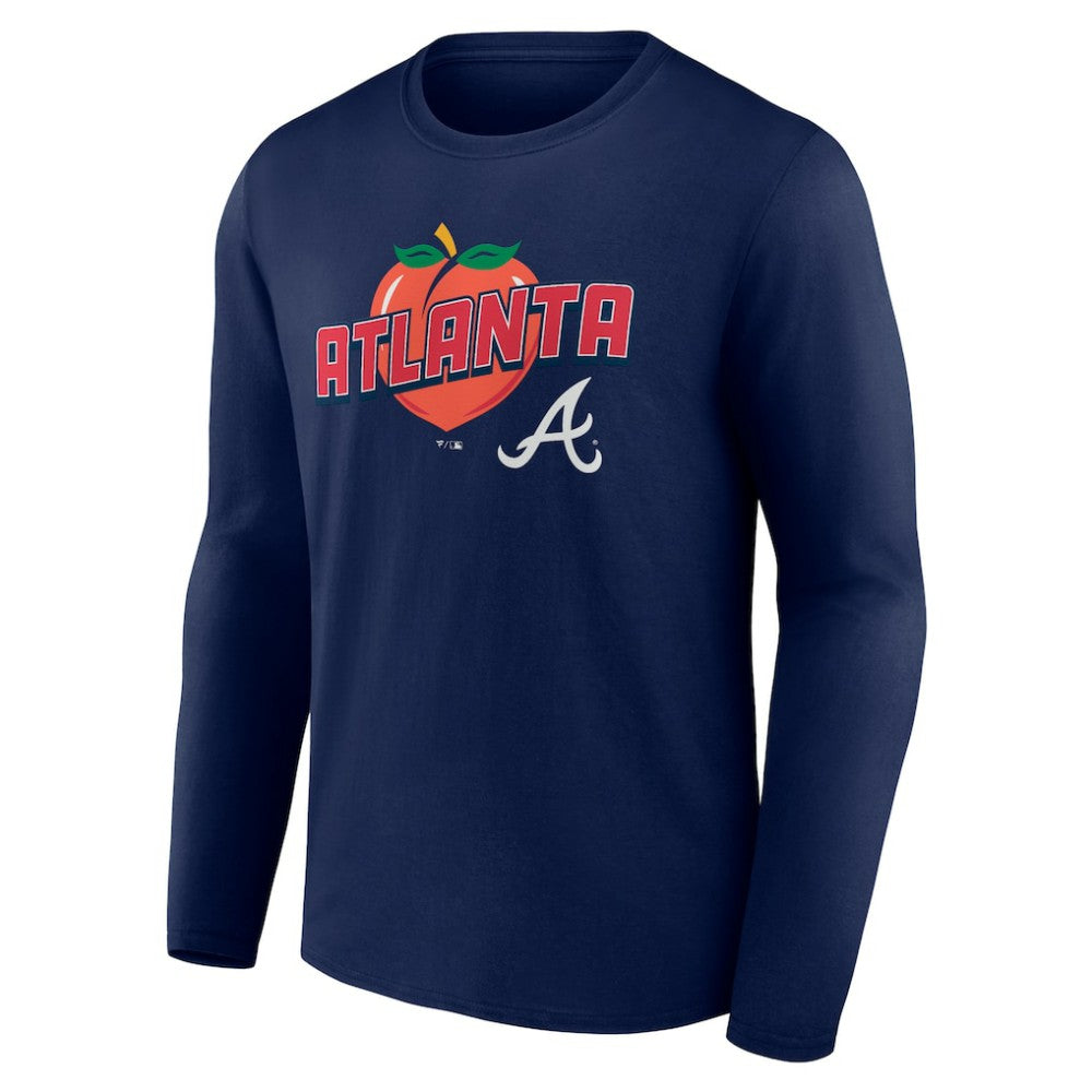 Atlanta Braves Peach Long Sleeve T-Shirt - Navy T-shirts