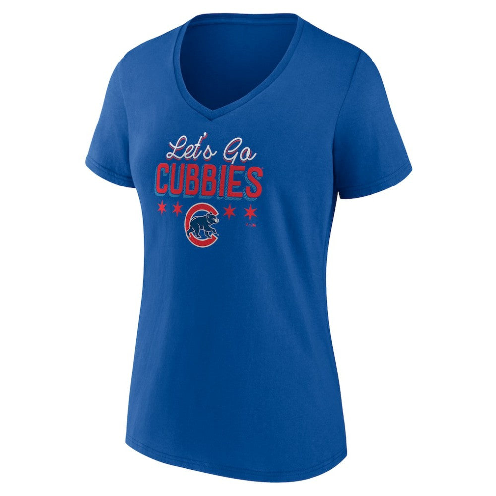 Chicago Cubs Women's Let's Go Cubbies V-Neck T-Shirt - Royal T-shirts