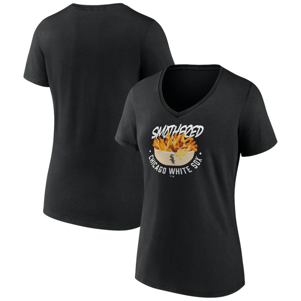 Chicago White Sox Women's Smothered Fries V-Neck T-Shirt - Black T-shirts