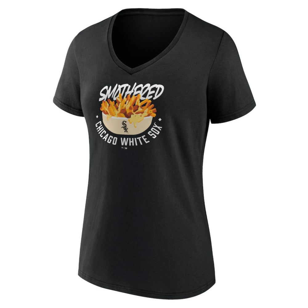 Chicago White Sox Women's Smothered Fries V-Neck T-Shirt - Black T-shirts