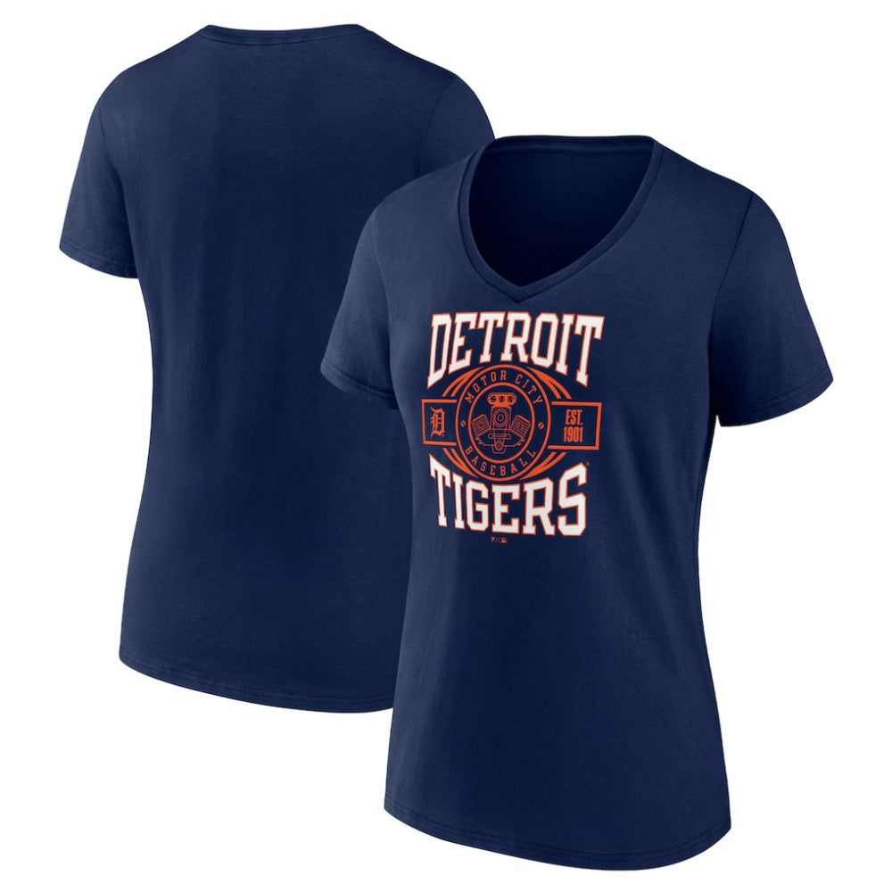 Detroit Tigers Women's Motor City Baseball V-Neck T-Shirt - Navy T-shirts