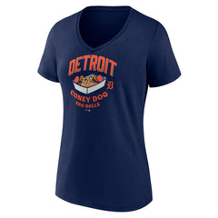 Detroit Tigers Women's Coney Dog Egg Rolls V-Neck T-Shirt - Navy T-shirts