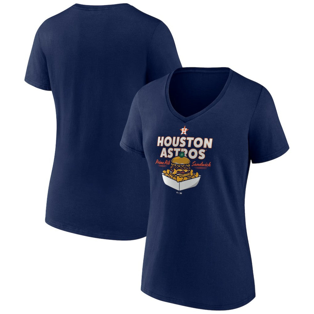 Houston Astros Women's Prime Rib Sandwich V-Neck T-Shirt - Navy T-shirts