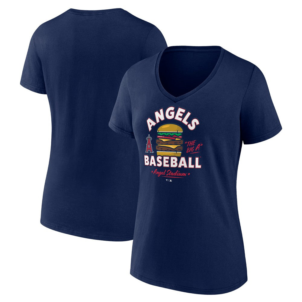 Los Angeles Angels Women's Big A Burger V-Neck T-Shirt - Navy T-shirts