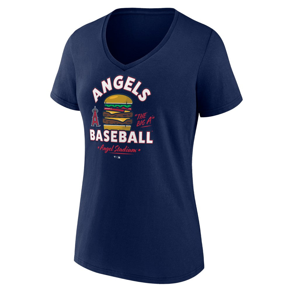 Los Angeles Angels Women's Big A Burger V-Neck T-Shirt - Navy T-shirts