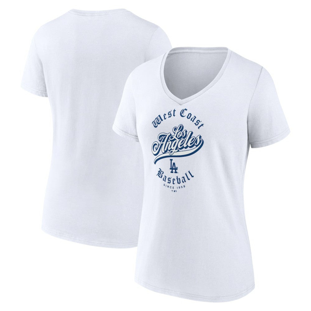 Los Angeles Dodgers Women's West Coast Baseball V-Neck T-Shirt - White T-shirts