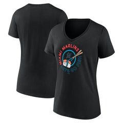 Miami Marlins Women's Let's Go Fish V-Neck T-Shirt - Black T-shirts
