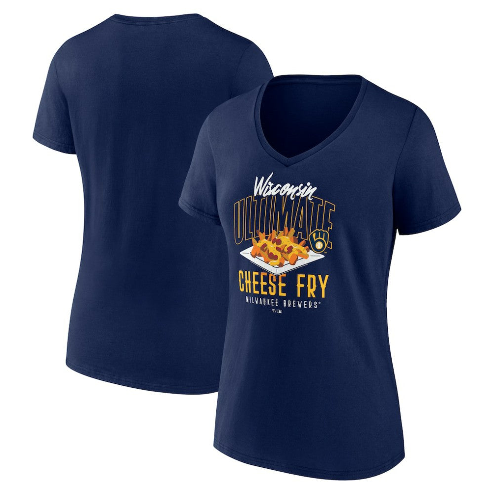 Milwaukee Brewers Women's Cheese Fry V-Neck T-Shirt - Navy T-shirts