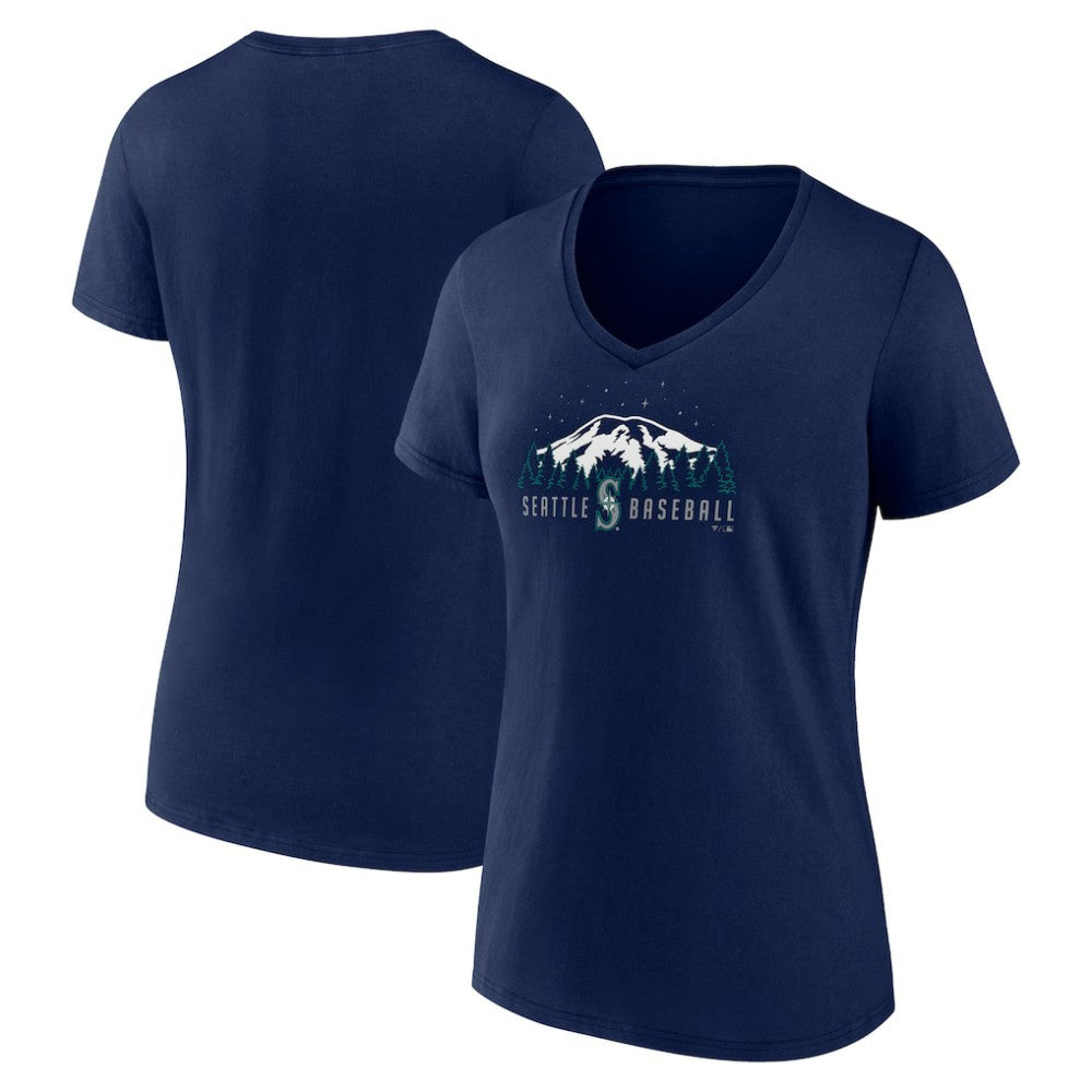 Seattle Mariners Women's Mountains V-Neck T-Shirt - Navy T-shirts