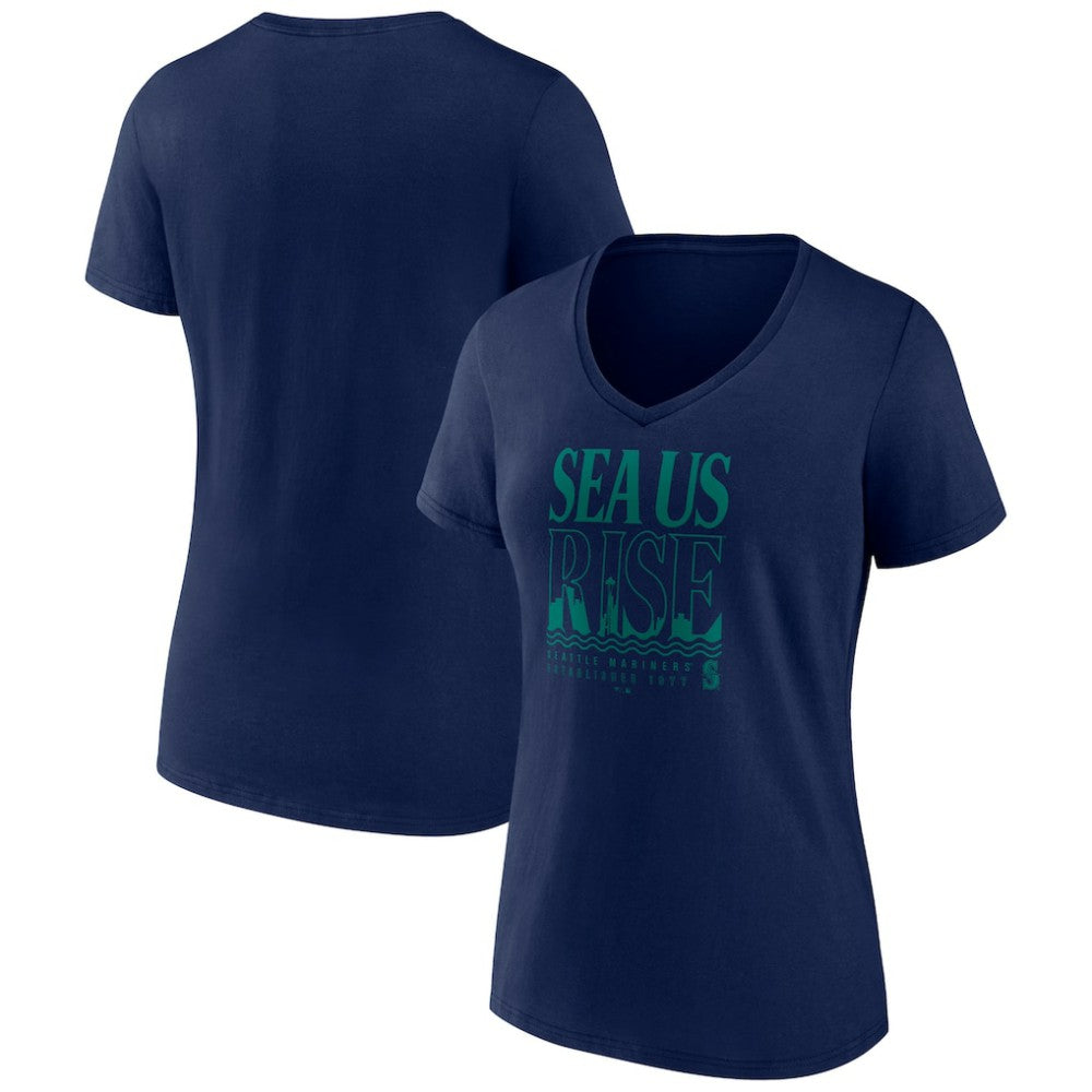 Seattle Mariners Women's Sea Us Rise V-Neck T-Shirt - Navy T-shirts