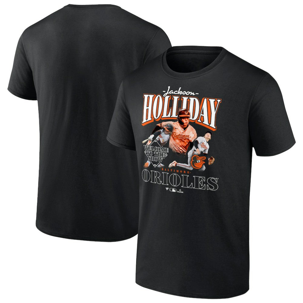 Jackson Holliday Baltimore Orioles Welcome to the Show T-Shirt - Black T-shirts