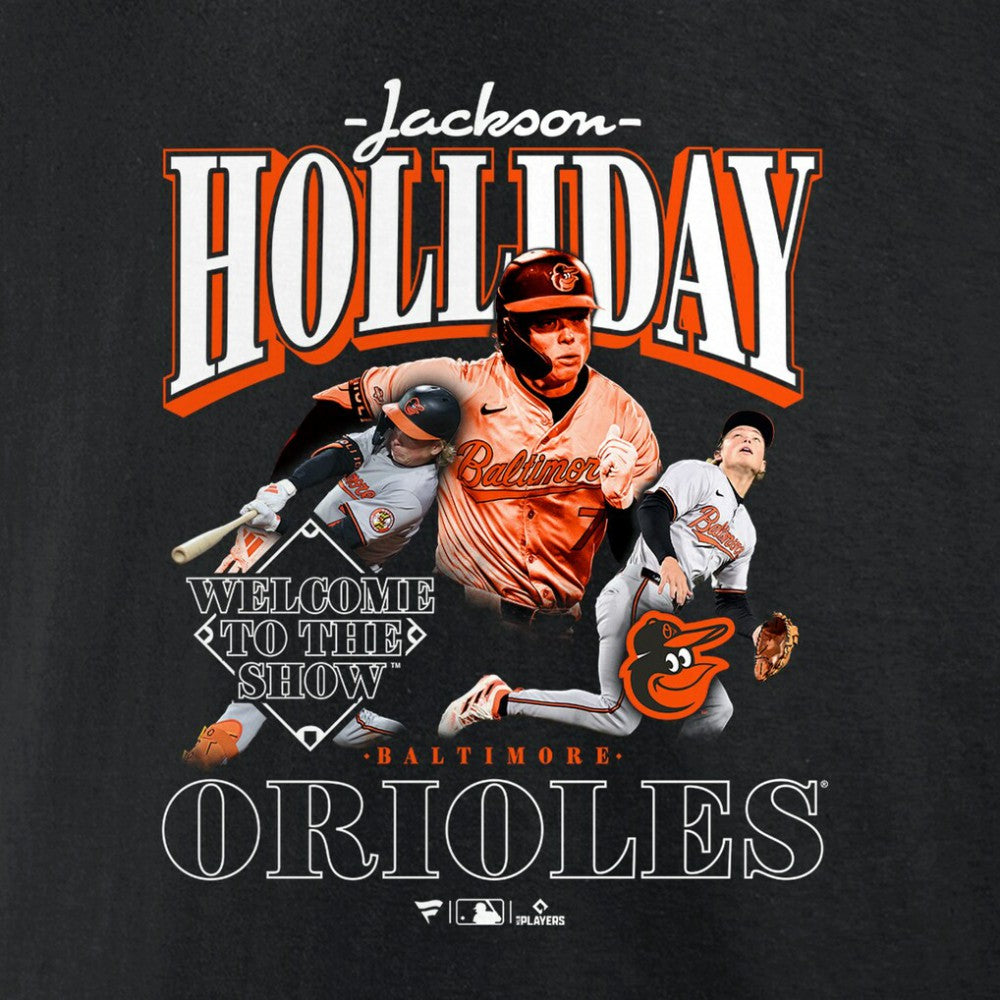 Jackson Holliday Baltimore Orioles Welcome to the Show T-Shirt - Black T-shirts